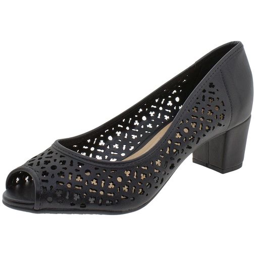 peep toe salto baixo preto