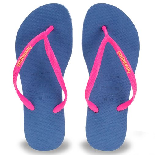 Chinelo feminino havaianas slim 2025 logo pop up marinho